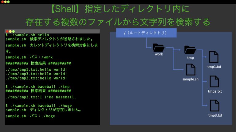 Shell 指定したディレクトリ内に存在する複数のファイルから文字列を検索する え のう